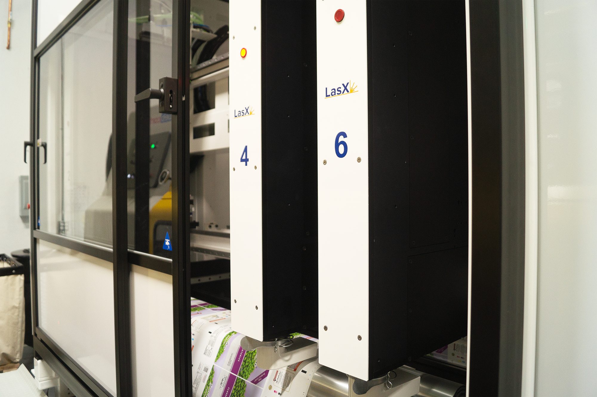 Close-up of numbered LaserSharp processing modules in a FocusPro laser bank