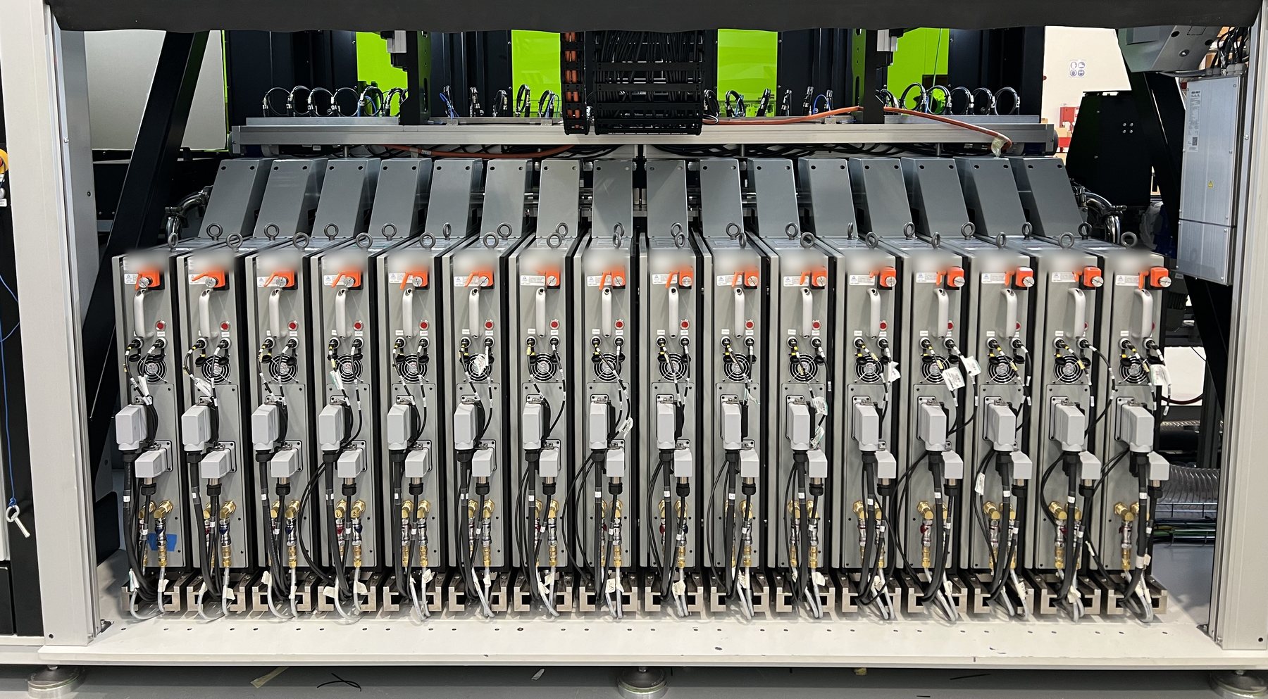 A bank of sixteen laser modules installed in a marking machine