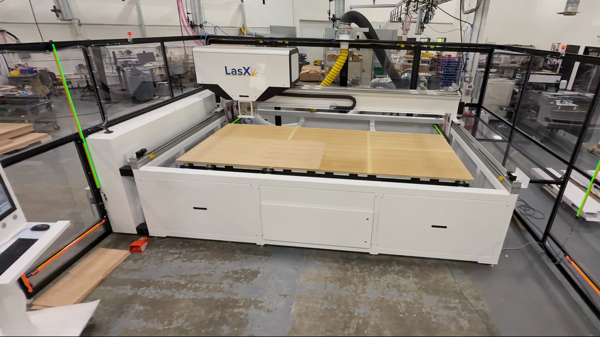 SheetPro laser workstation with a 5 × 12 ft static bed and overhead XY gantry