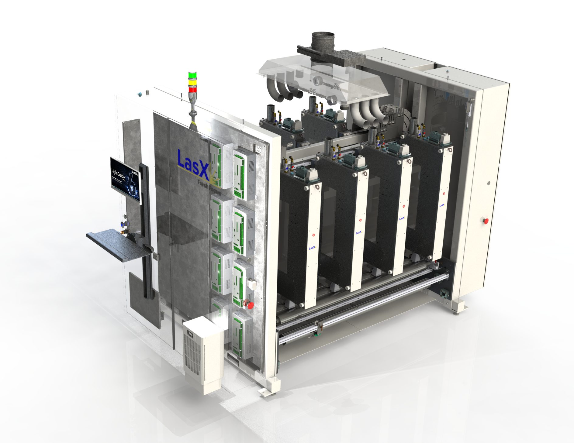 Render of a machine frame with LaserSharp modules exposed